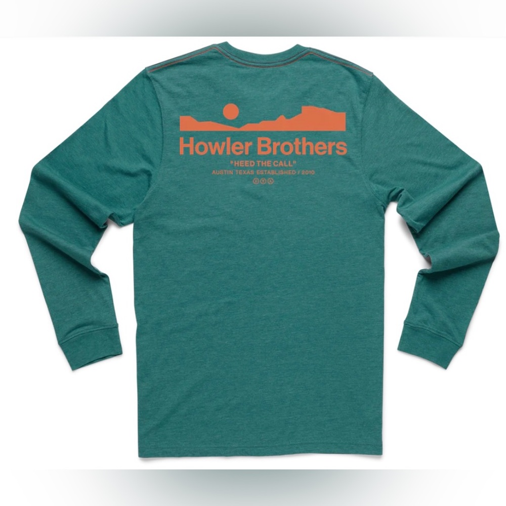 Howler Brothers Arroyo Long Sleeve T-Shirt - Petrol Heather size Small - Picture 2 of 9
